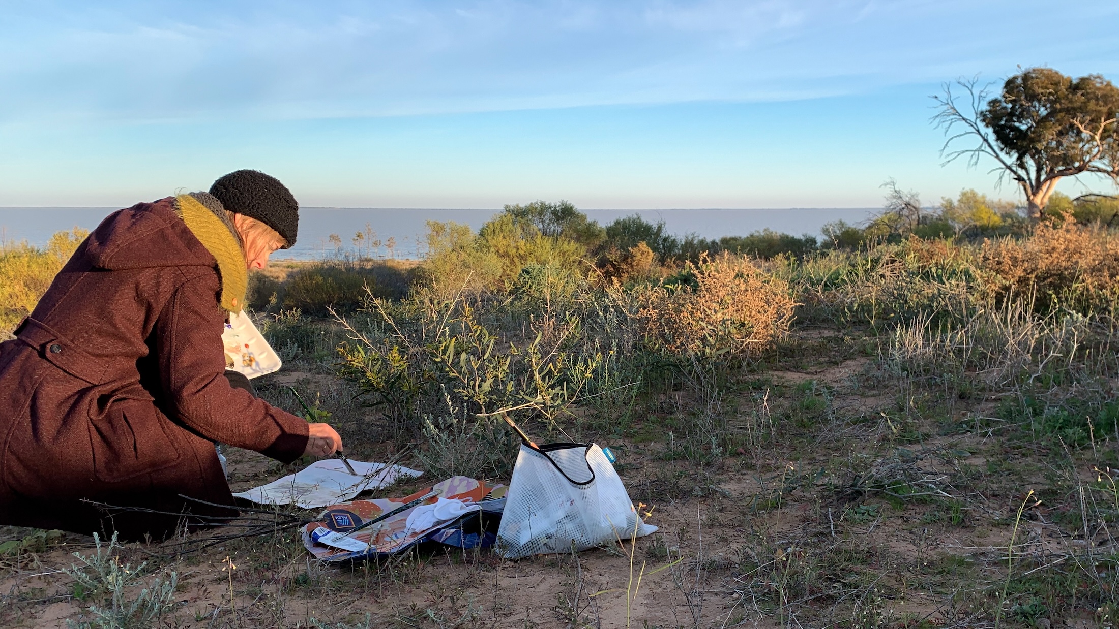 Early morning studies for creative inspiration along the banks of Menindee Lakes
